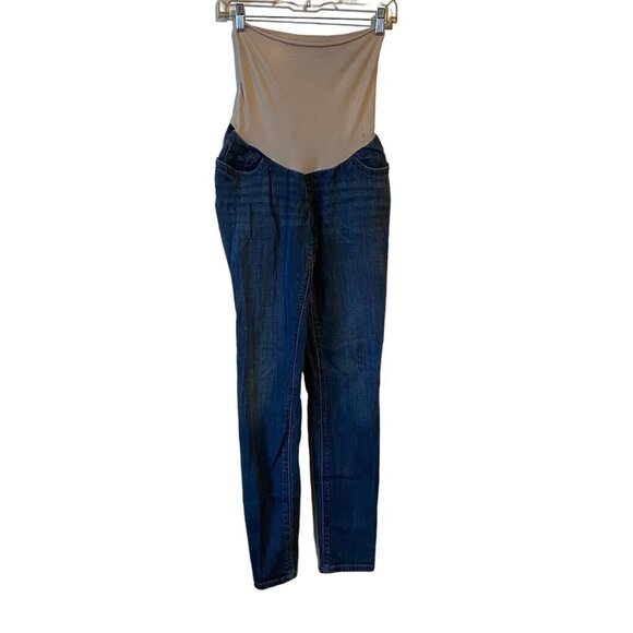 Indigo Blue Maternity Womens Jeans Distressed Blue Small Full Panel Band Beige - Picture 4 of 15